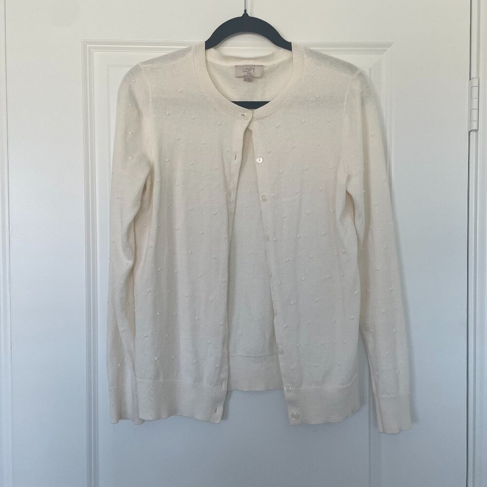LOFT Cream Swiss Dot Long Sleeve Cardigan - 100% Cotton - Size M